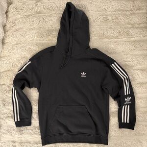 Adidas Men's Black Hoodie with White Stripes